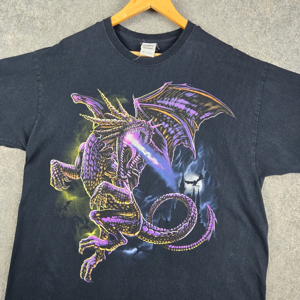 Jerzees Dragon Graphic Shirt Mens XL Black Fantasy Mythical Gothic Skater Y2K